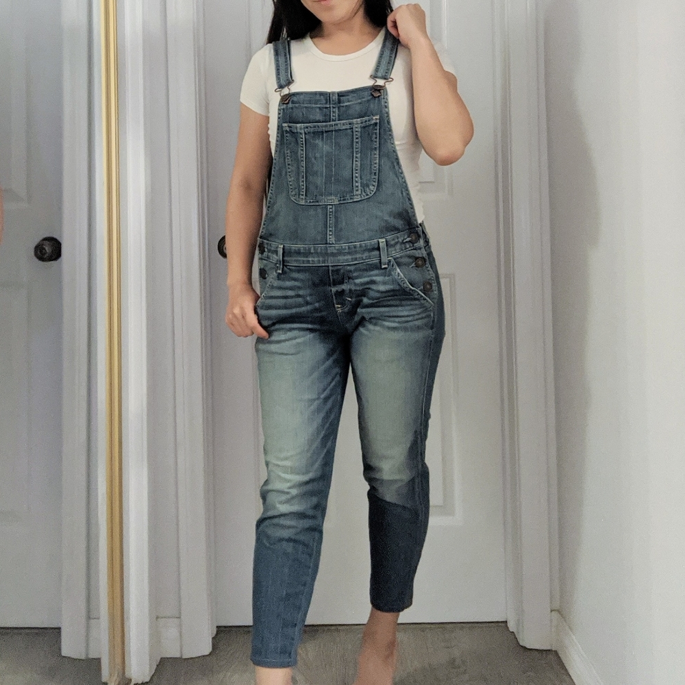 Abercrombie & Fitch Faded Denim Cropped Overalls